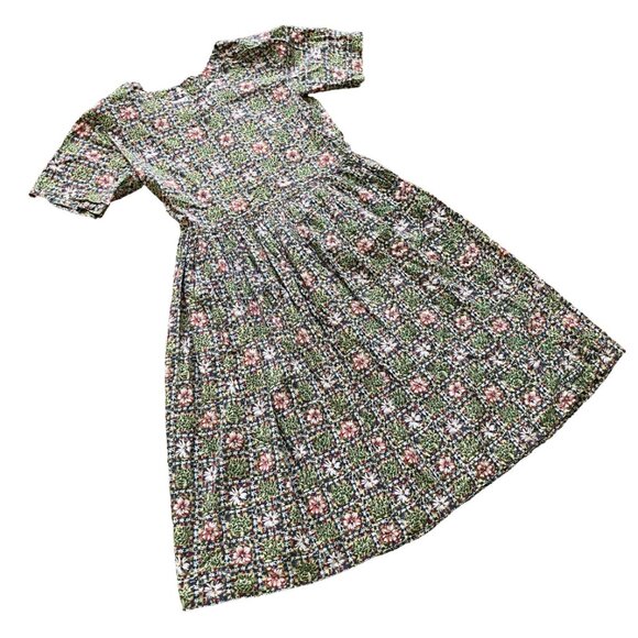 FairSet Cotton Midi Dress Short Sleeves Pockets Vintage 90s Floral Print - Picture 3 of 9